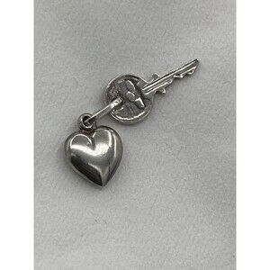 Vintage Sterling Puffy Heart & Key Apre il Tuo Cuore Pendant Charm Italy
